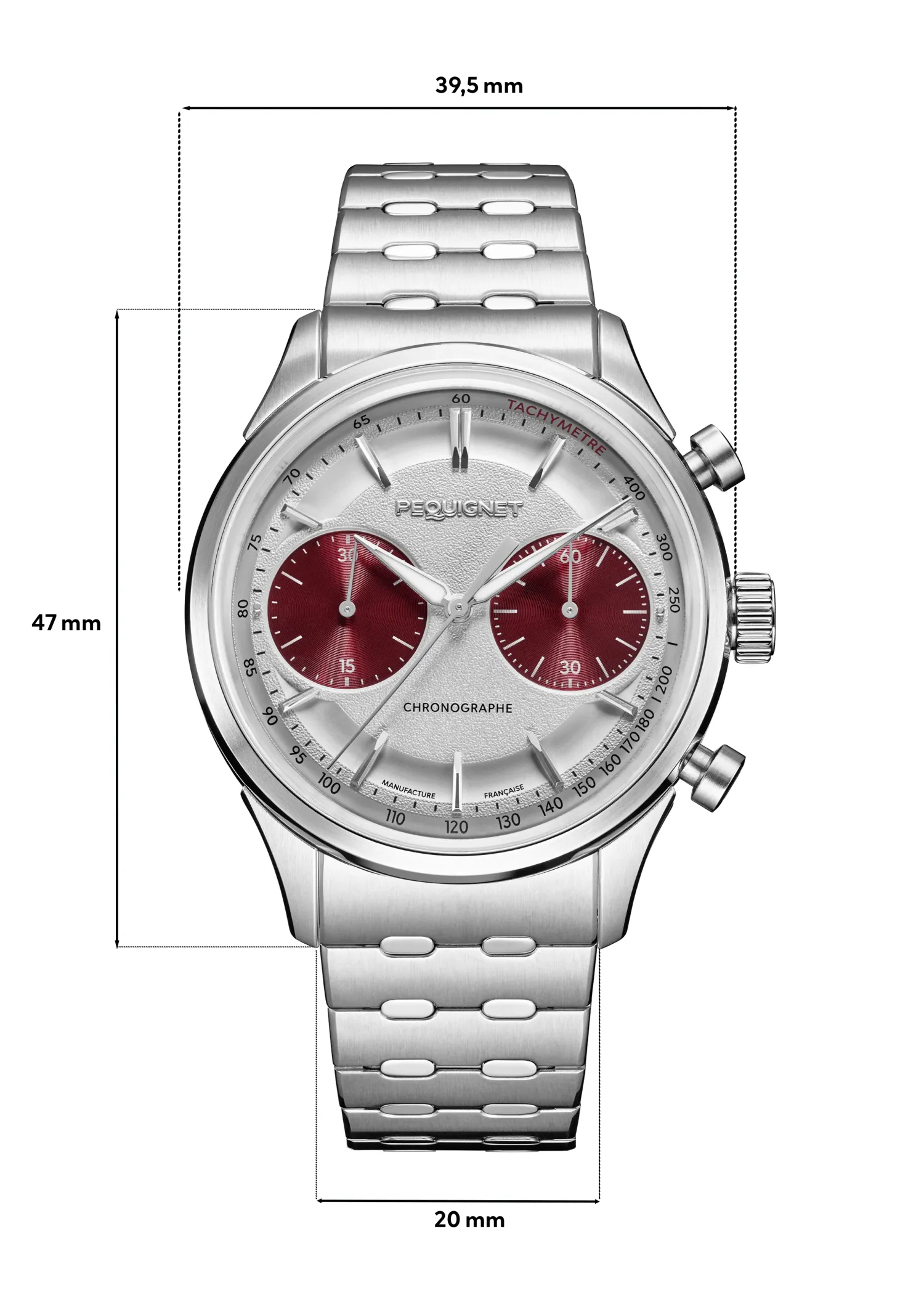 Montre ROYALE PARIS CHRONO, Bracelet cordura noir, Boucle déployante, Cadran argenté compteurs rouges