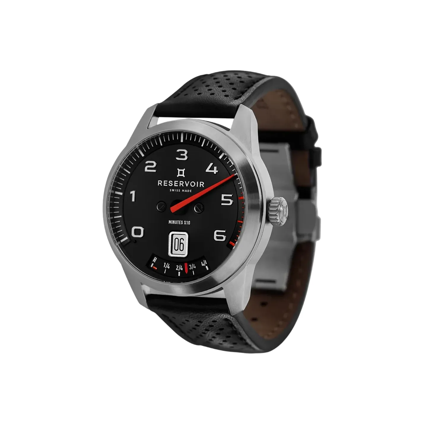 Montre GT TOUR, Bracelets veau noir perforé et NATO, Boucle déployante, Cadran noir mat