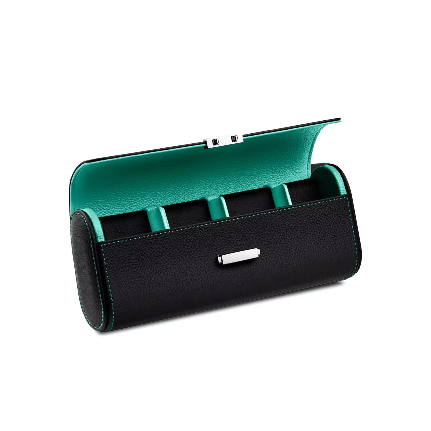 Étui à montres Scatola del Tempo, cuir noir et bleu Tiffany