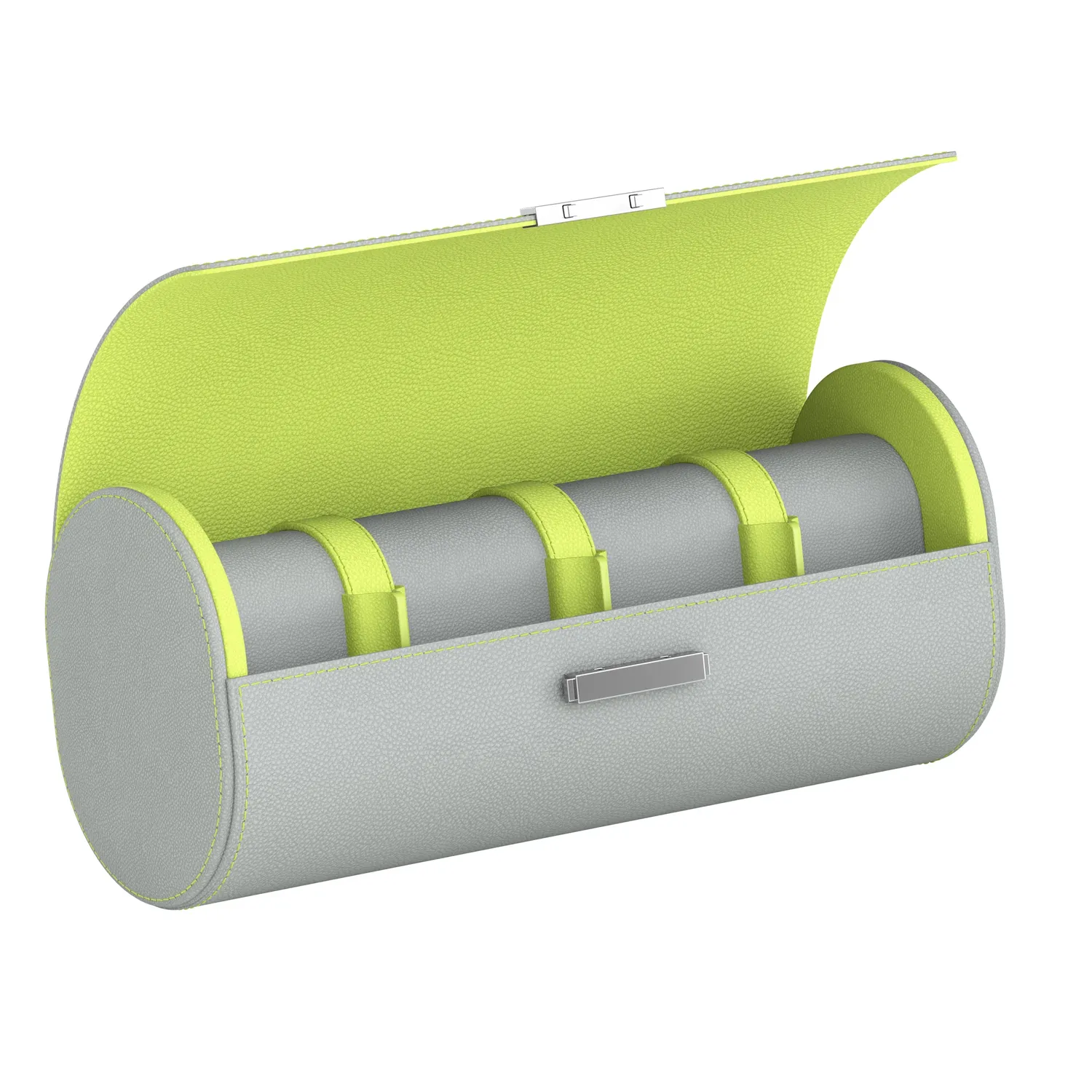 Etui pour montres POCHETTE 4 en cuir gris perle et vert anis