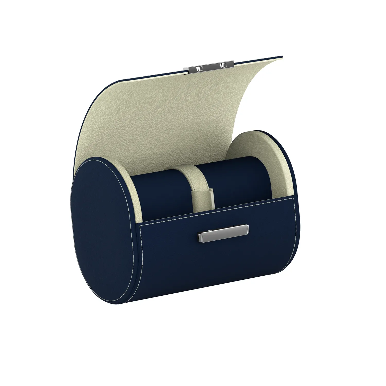 Etui pour montres POCHETTE 2 en cuir bleu de minuit et crème