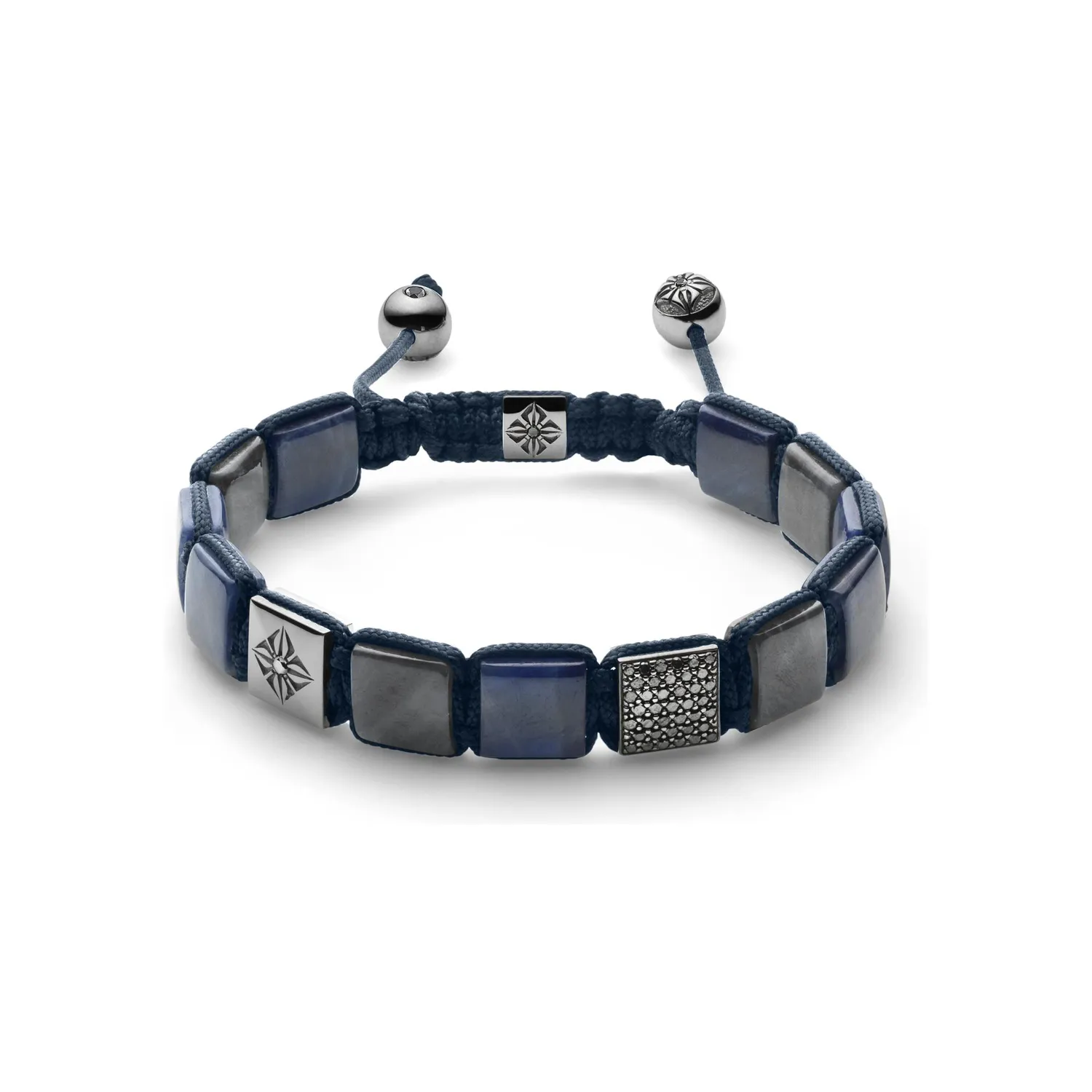 Bracelet Shamballa Jewels en or blanc, diamants noirs et saphirs
