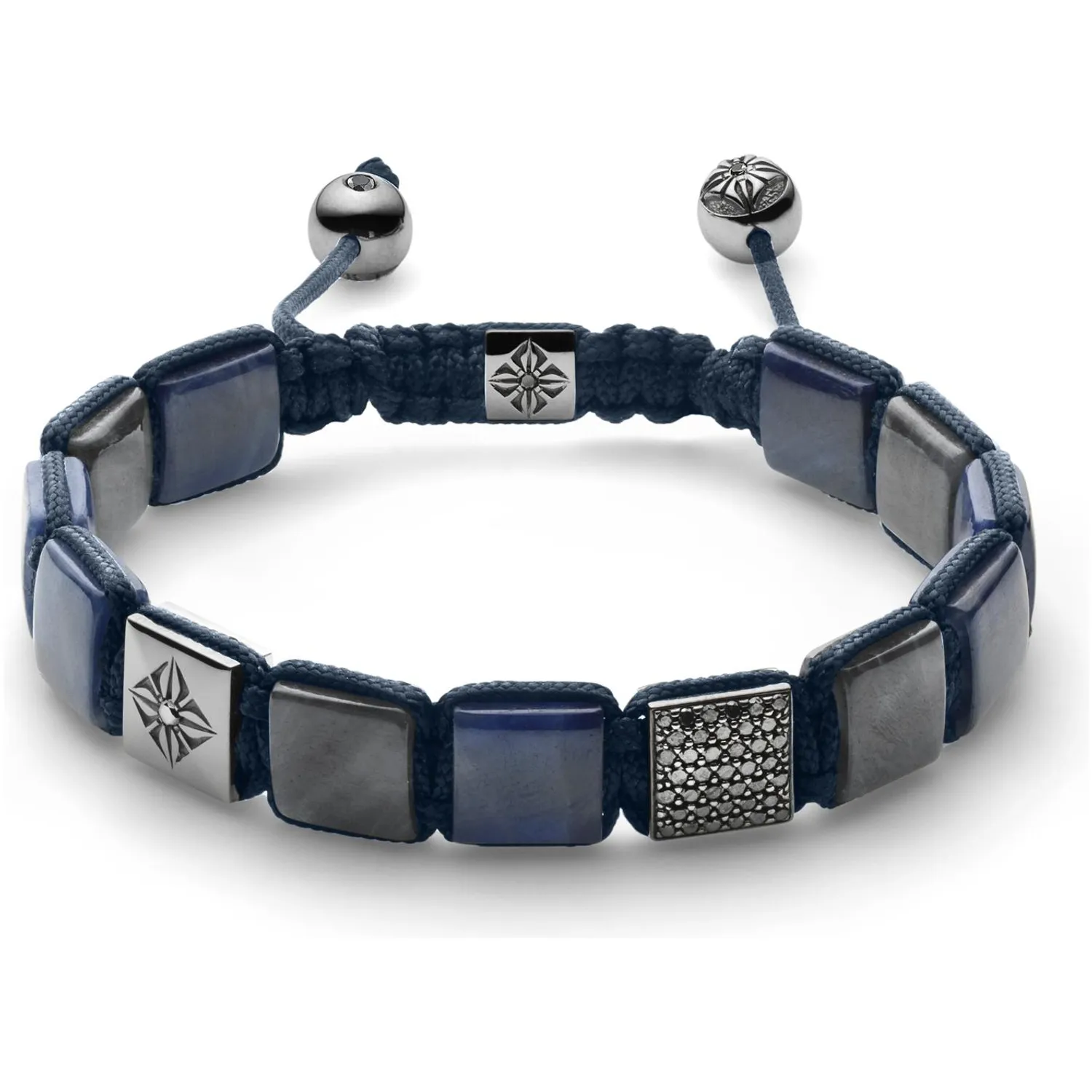 Bracelet Shamballa Jewels en or blanc, diamants noirs et saphirs
