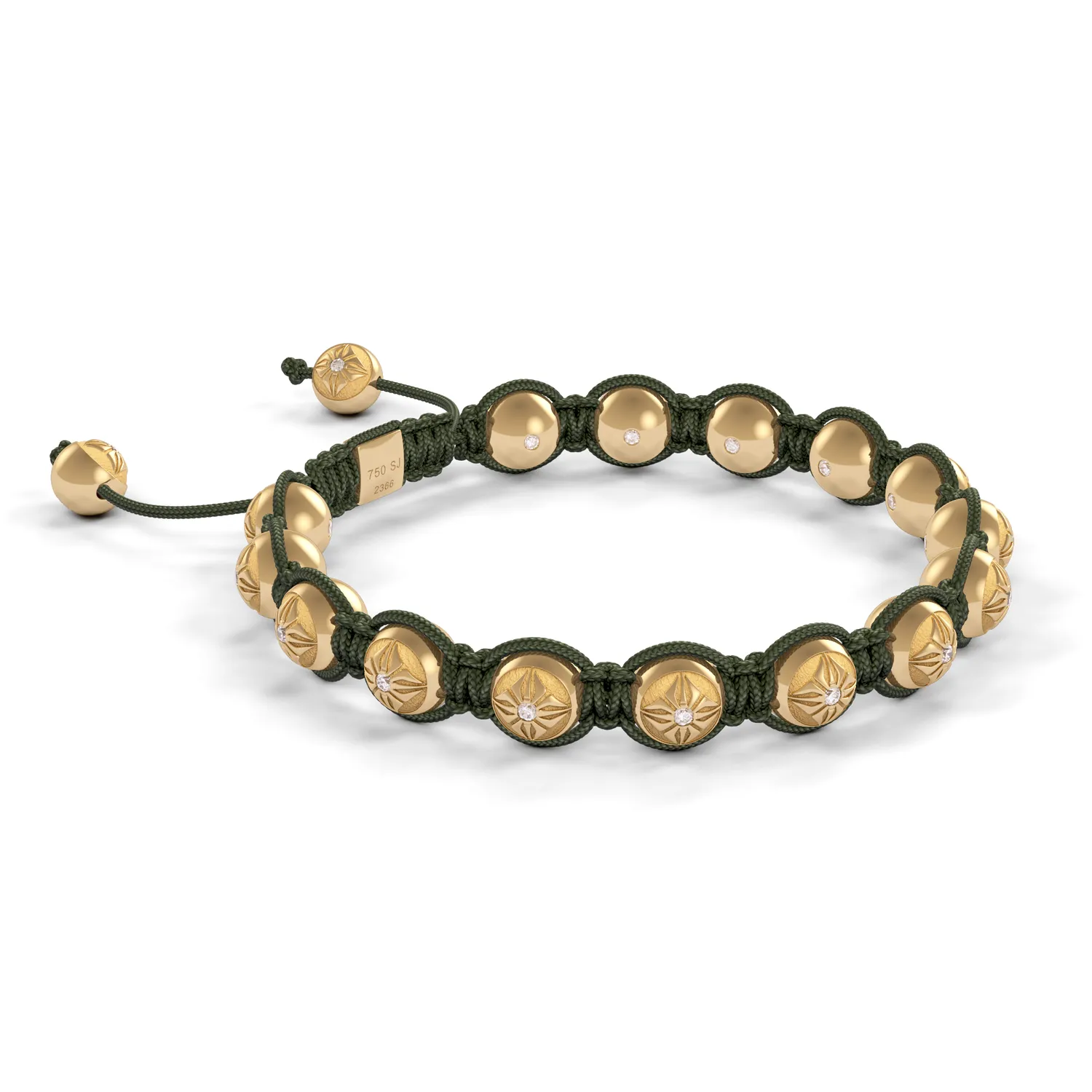 Bracelet BEADED BRAIDED 8mm cordon vert olive XL