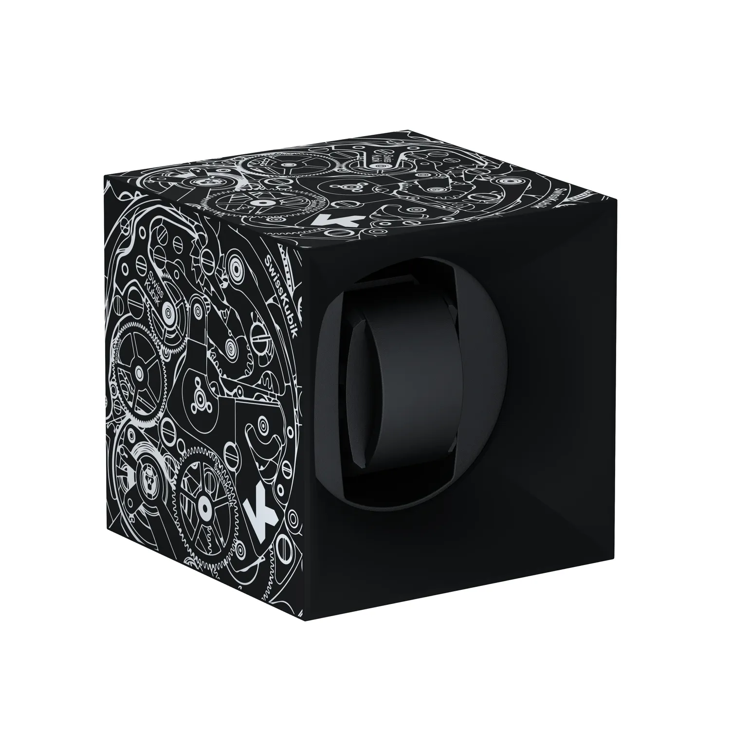 Remontoir SwissKubik 1 Montre Soft Touch Noir Mouvement Blanc