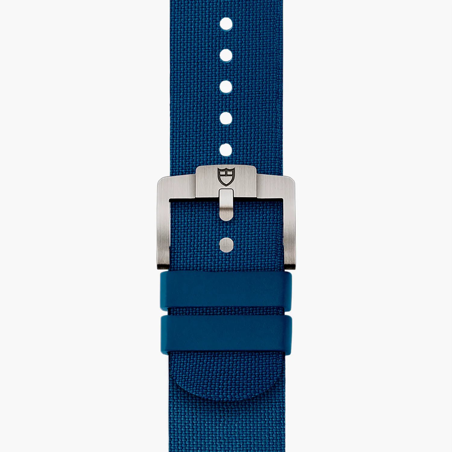 Montre PELAGOS FXD lunette céramique mate bleue, Bracelets tissu auto-grippant bleu marine avec bande grise et caoutchouc bleu marine motif tissé et boucle ardillon en titane, Cadran bleu marine index