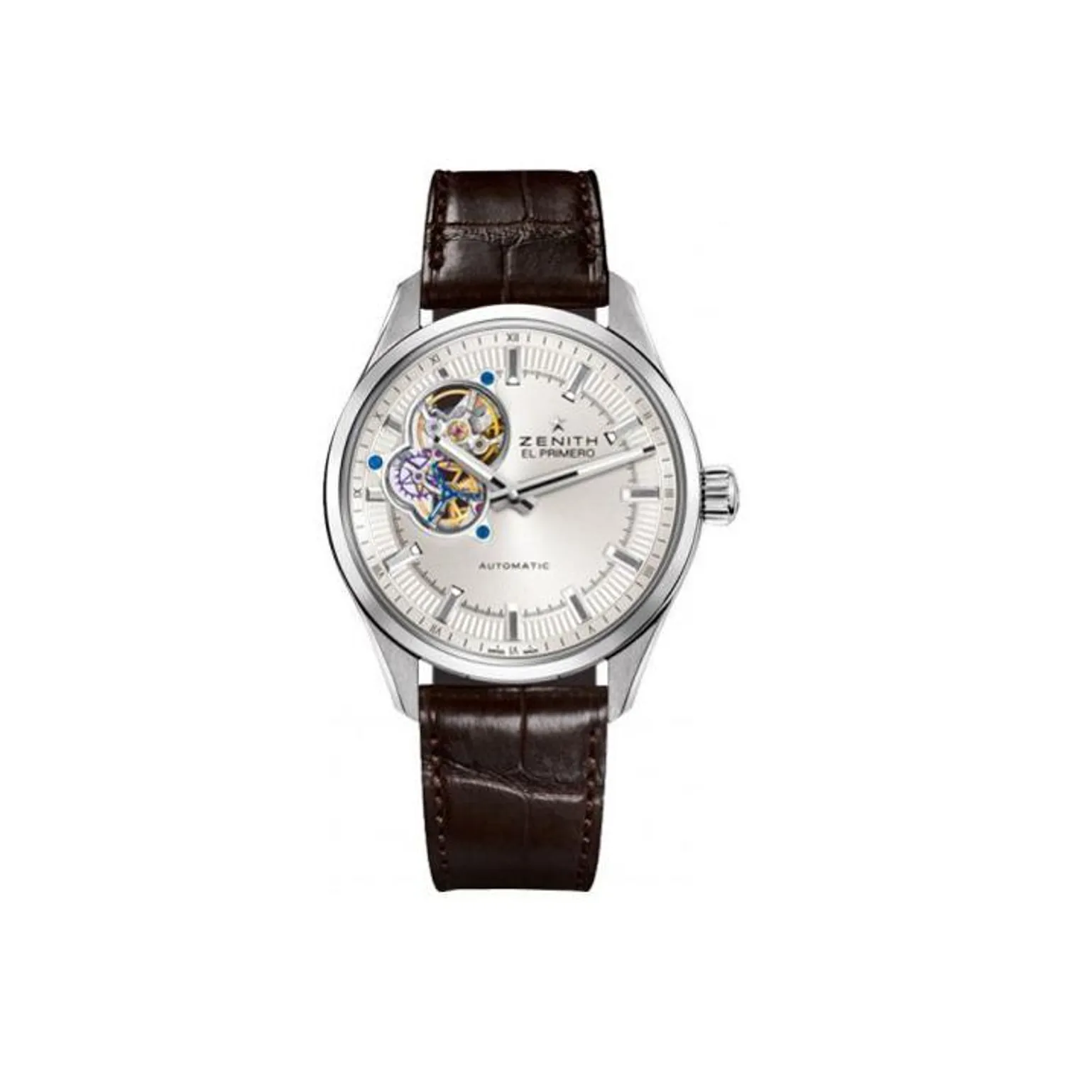 Montre EL PRIMERO SYNOPSIS Bracelet alligator brun C713, Boucle déployante, Cadran argenté