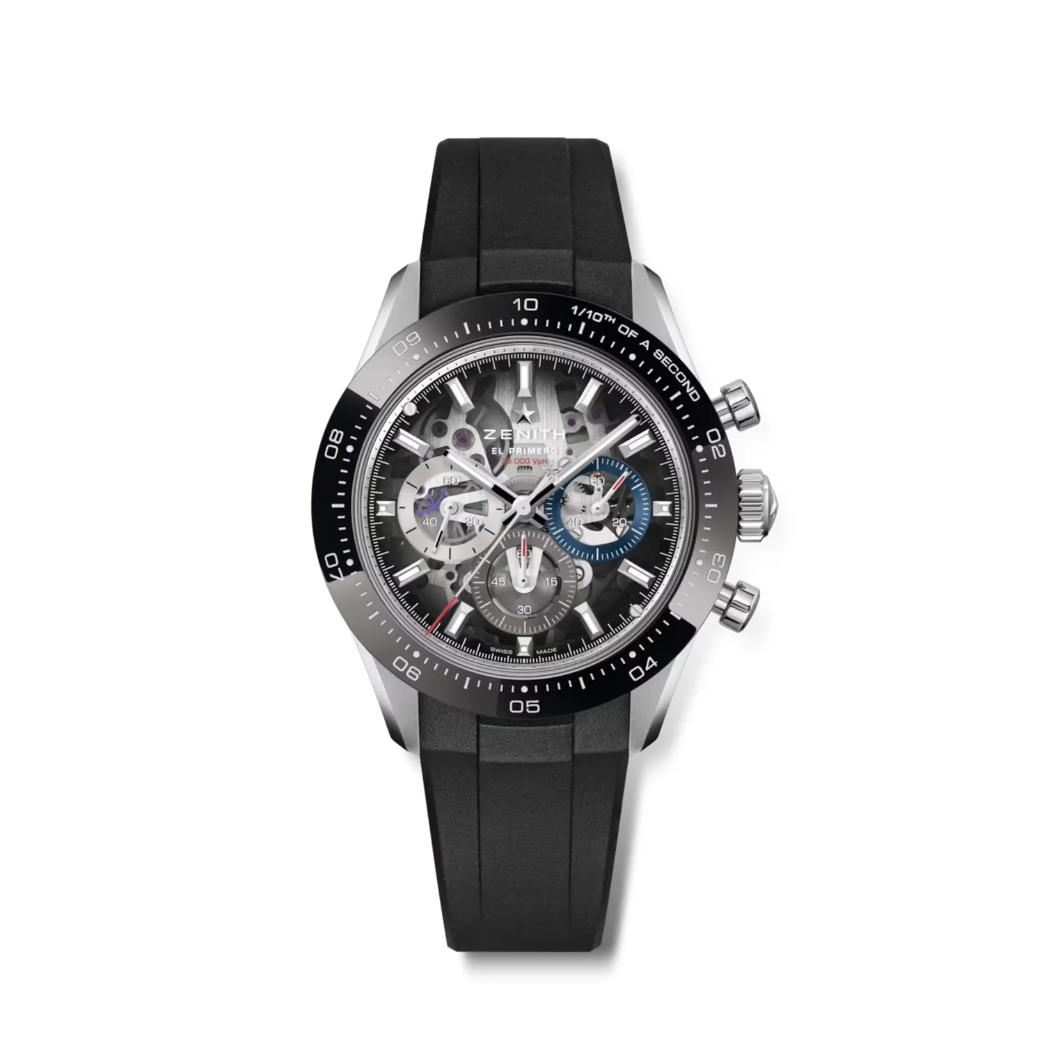 Montre CHRONOMASTER SPORT Skeleton lunette céramique noire, Bracelets acier et caoutchouc noir, Cadran verre saphir dégradé avec 3 compteurs de couleurs
