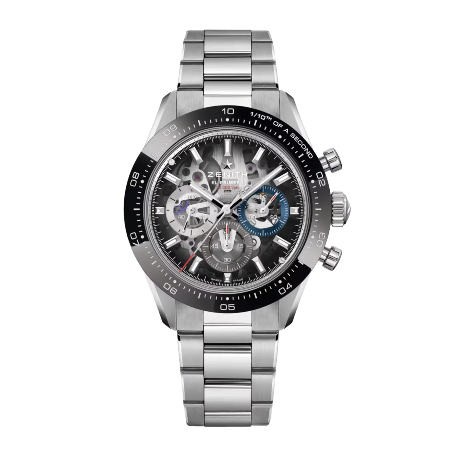 Montre CHRONOMASTER SPORT Skeleton lunette céramique noire, Bracelets acier et caoutchouc noir, Cadran verre saphir dégradé avec 3 compteurs de couleurs