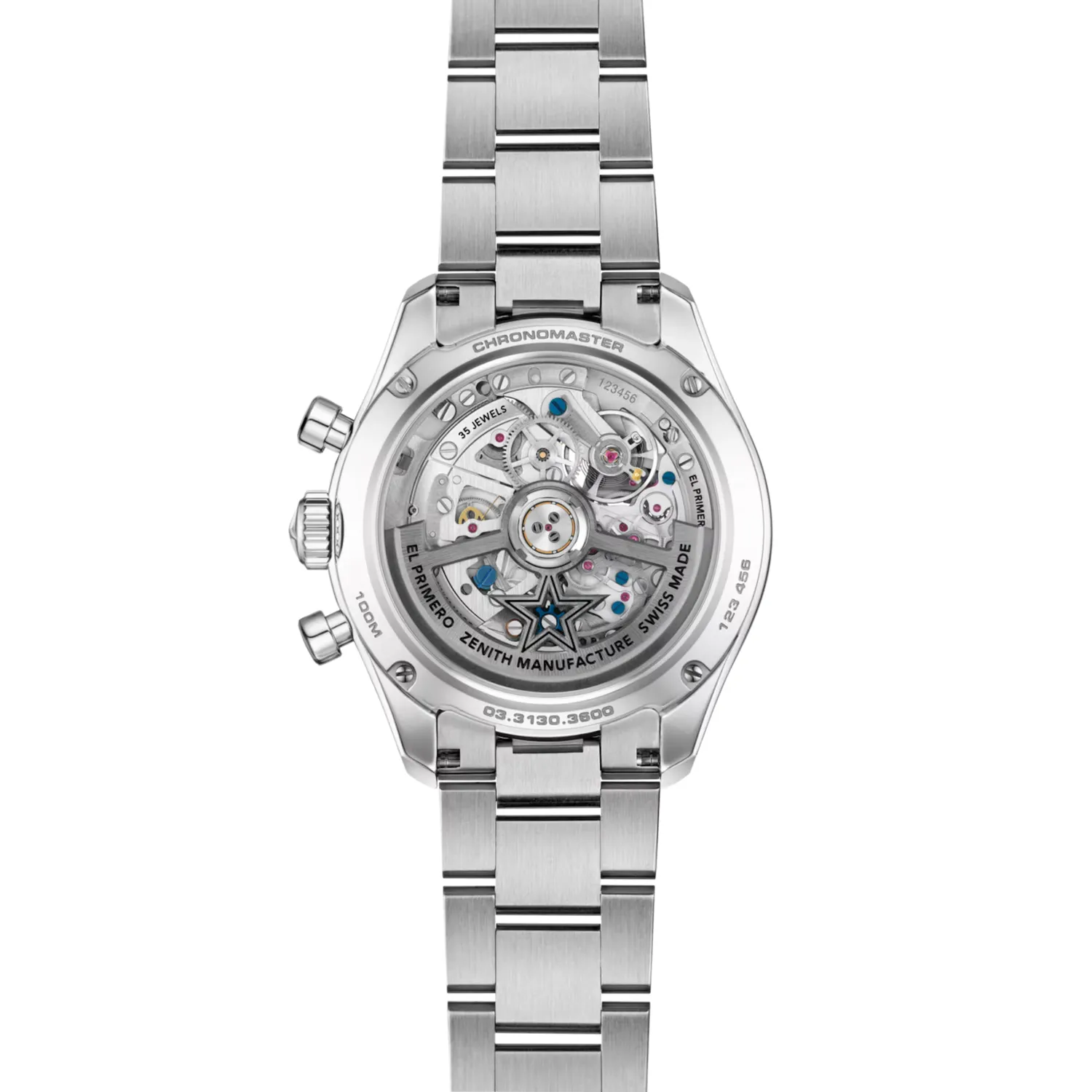 Montre CHRONOMASTER SPORT Skeleton lunette céramique noire, Bracelets acier et caoutchouc noir, Cadran verre saphir dégradé avec 3 compteurs de couleurs