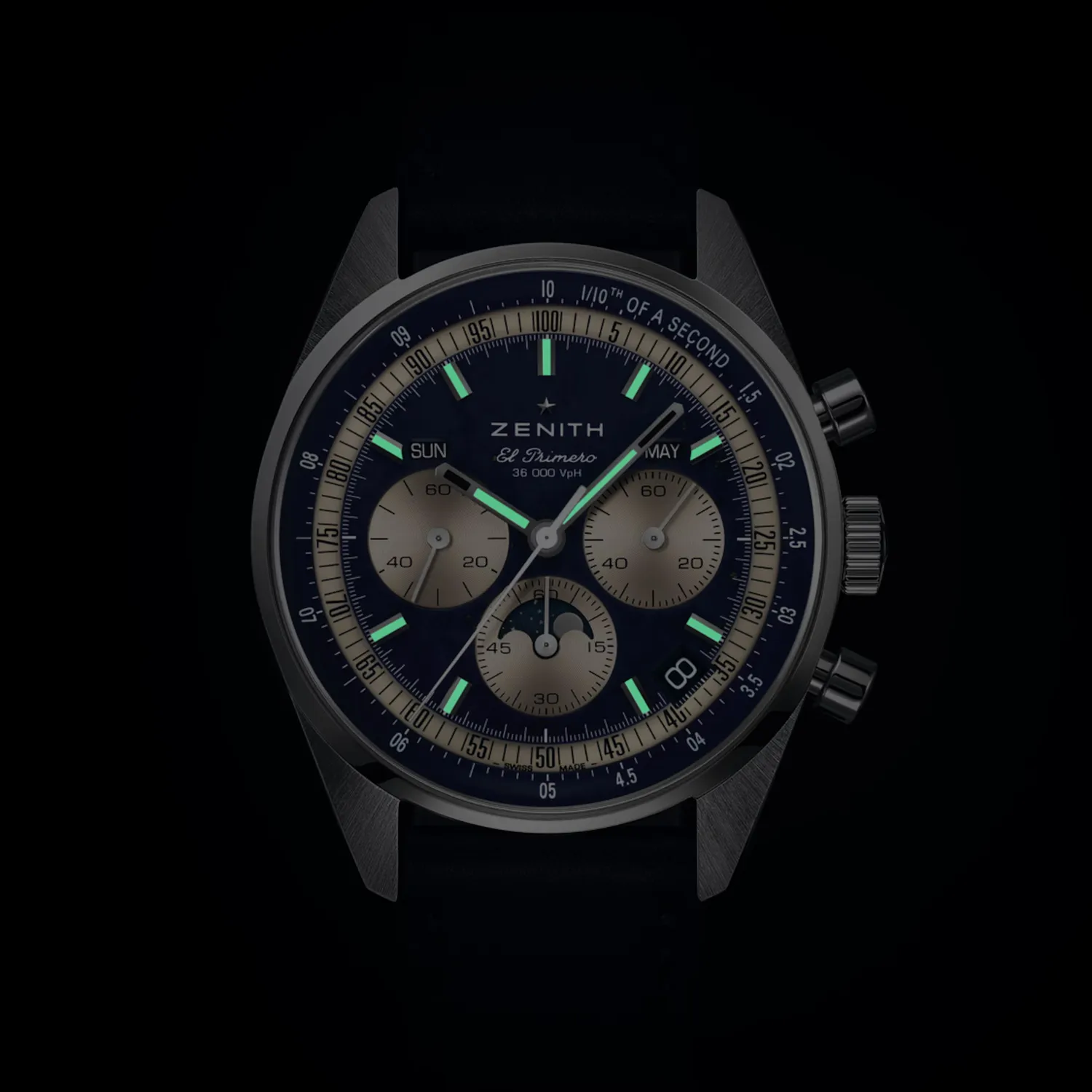 Montre CHRONOMASTER ORIGINAL LAPIS LAZULI Triple Calendar, Bracelets cuir bleu et acier, Boucle déployante, Cadran Lapis-Lazuli avec compteurs argentés