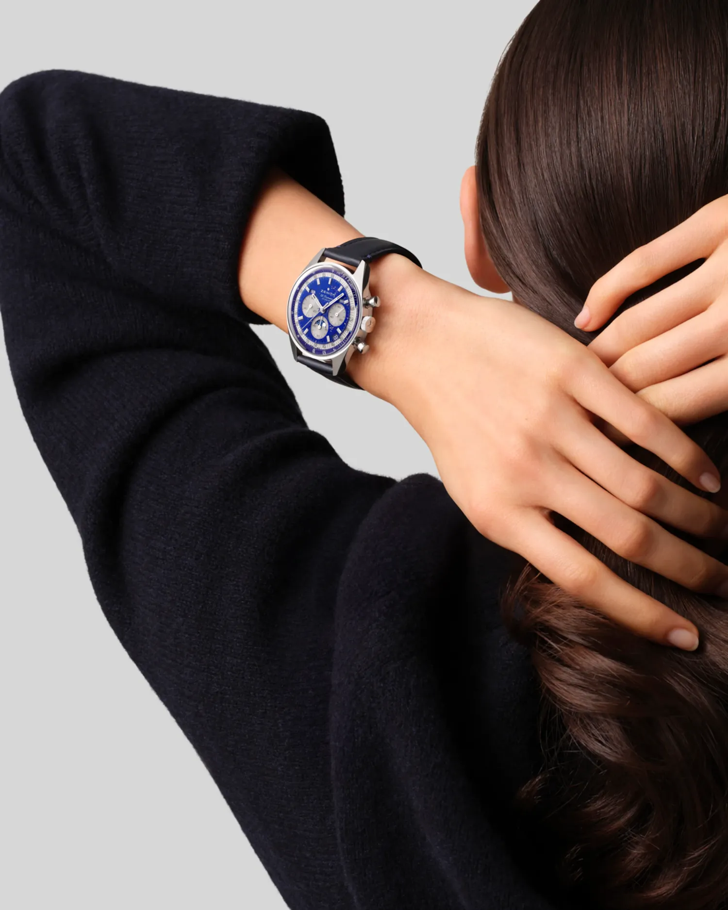 Montre CHRONOMASTER ORIGINAL LAPIS LAZULI Triple Calendar, Bracelets cuir bleu et acier, Boucle déployante, Cadran Lapis-Lazuli avec compteurs argentés