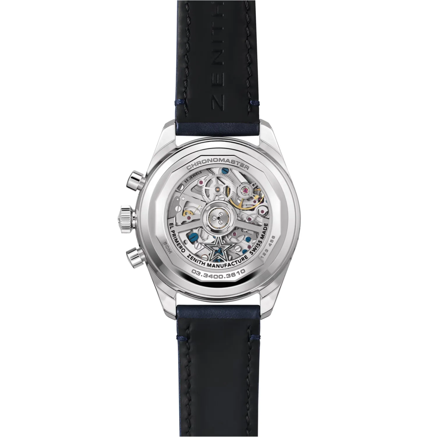 Montre CHRONOMASTER ORIGINAL LAPIS LAZULI Triple Calendar, Bracelets cuir bleu et acier, Boucle déployante, Cadran Lapis-Lazuli avec compteurs argentés
