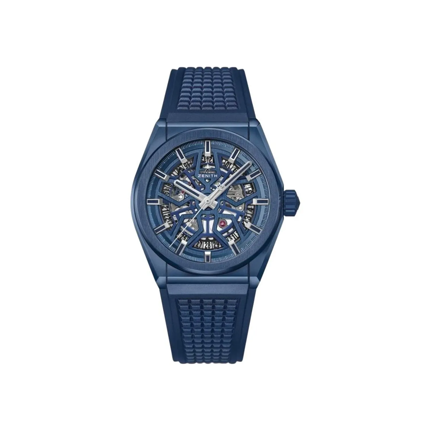Montre DEFY CLASSIC céramique bleue Bracelet caoutchouc bleu, Boucle déployante en titane et céramique bleue, Cadran bleu ajouré