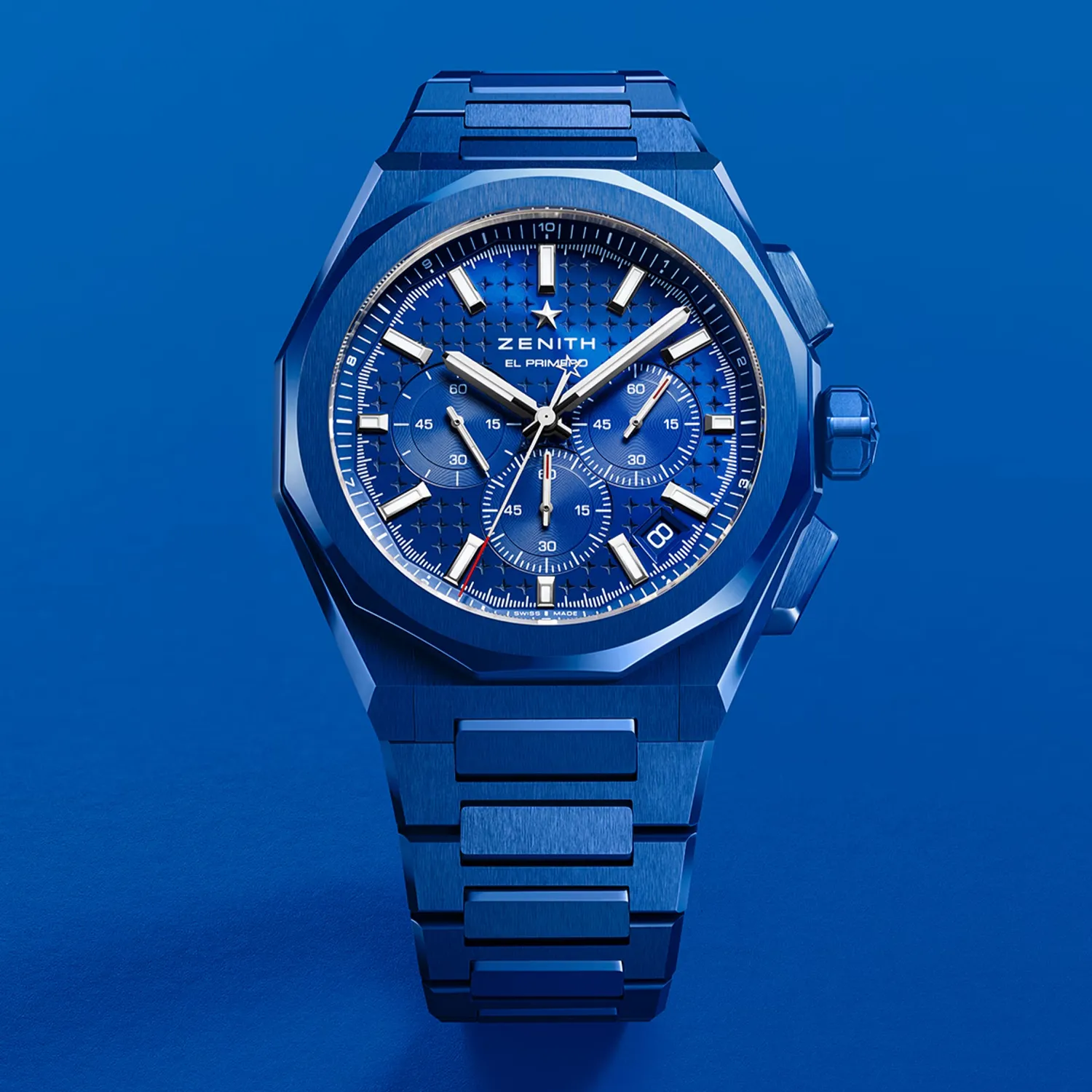 Montre DEFY SKYLINE CHRONOGRAPH 160th ANNIVERSARY EDITION n°139/160, Bracelets céramique bleue et caoutchouc bleu interchangeables, Boucle déployante, Cadran soleillé bleu