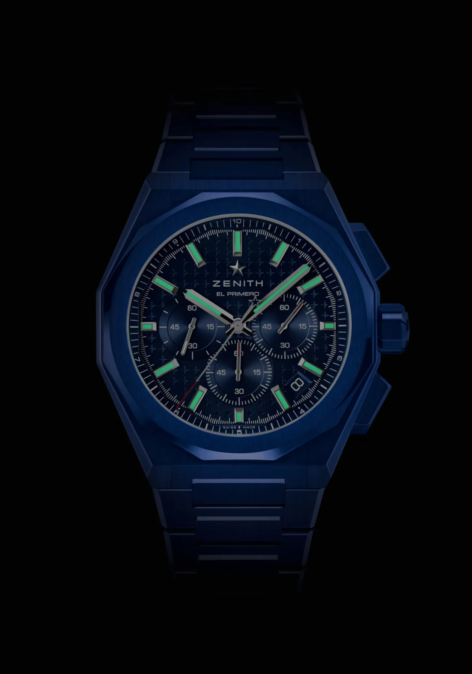Montre DEFY SKYLINE CHRONOGRAPH 160th ANNIVERSARY EDITION n°139/160, Bracelets céramique bleue et caoutchouc bleu interchangeables, Boucle déployante, Cadran soleillé bleu