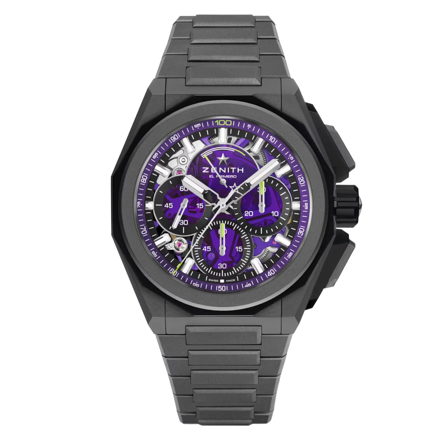 Montre DEFY EXTREME, Bracelets interchangeables caoutchouc violet avec boucle déployante, titane microbillé et velcro, Cadran verre saphir teinté avec trois compteurs violets