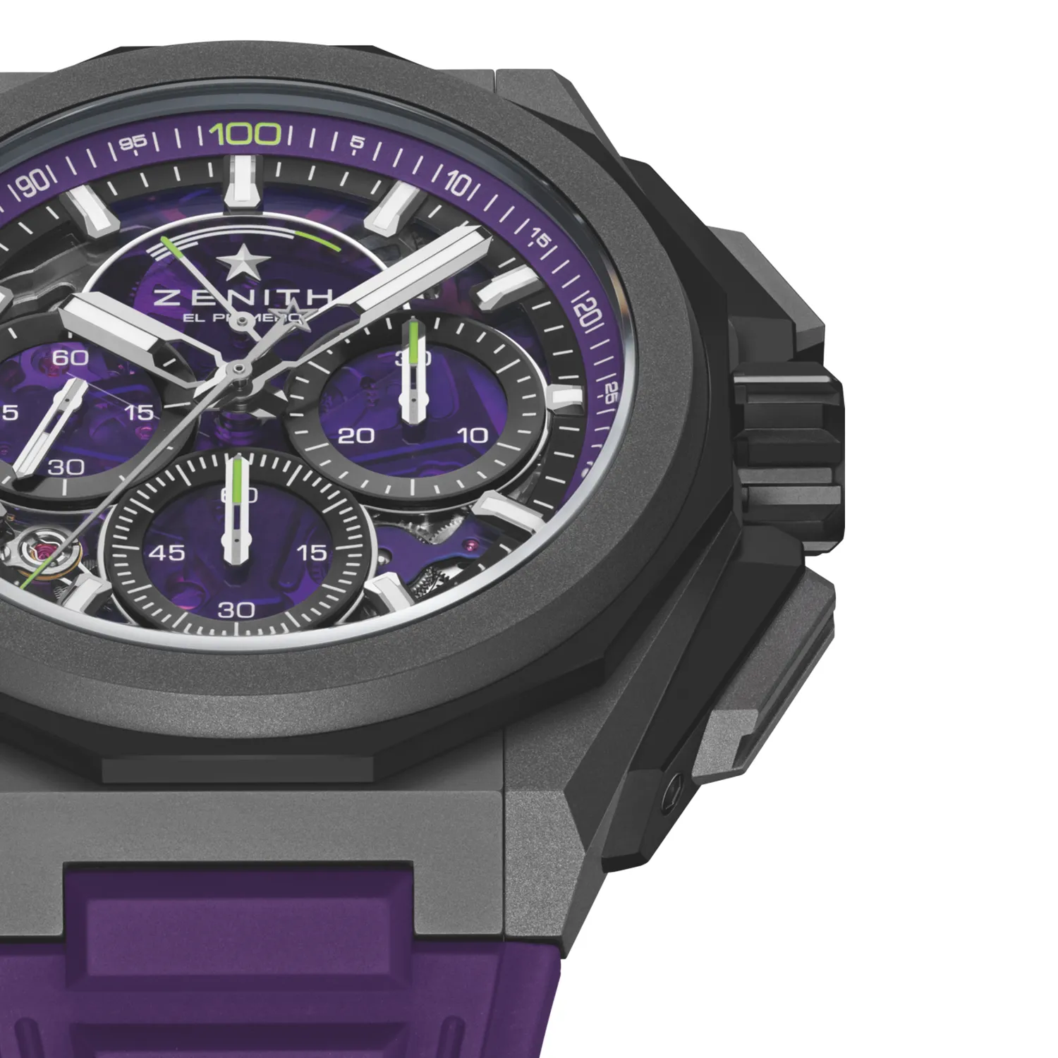 Montre DEFY EXTREME, Bracelets interchangeables caoutchouc violet avec boucle déployante, titane microbillé et velcro, Cadran verre saphir teinté avec trois compteurs violets