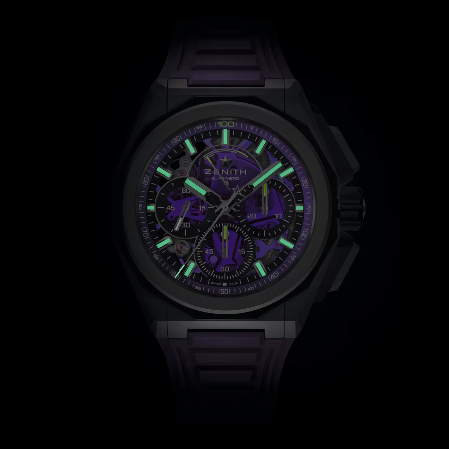 Montre DEFY EXTREME, Bracelets interchangeables caoutchouc violet avec boucle déployante, titane microbillé et velcro, Cadran verre saphir teinté avec trois compteurs violets