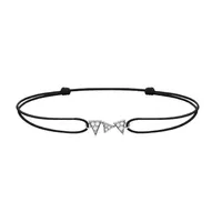 Bracelet Cordon CAPTURE ME Or blanc 3 triangles full serti diamants blancs