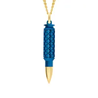 Pendentif Akillis chaîne cross Fatal Attraction en or jaune et aluminium bleu