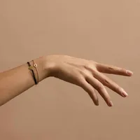 Bracelet Cordon Arthus Bertrand Or Jaune Croix Trèfle - M - Noir