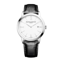 Montre CLASSIMA Quartz 42mm, Bracelet veau noir motif alligator, Cadran blanc chiffres romains