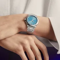 Montre RIVIERA Quartz 36mm, Bracelet acier interchangeable, Cadran bleu azur satiné soleil