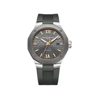 Montre RIVIERA Automatique 42mm Bracelet caoutchouc gris, Boucle déployante, Cadran ardoise décor vagues