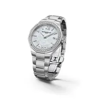 Montre RIVIERA Quartz 36mm lunette sertie diamants, Bracelet acier interchangeable, Cadran nacre blanche