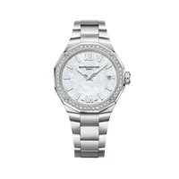 Montre RIVIERA Quartz 36mm lunette sertie diamants, Bracelet acier interchangeable, Cadran nacre blanche