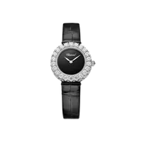 Montre L'HEURE DU DIAMANT lunette sertie diamants Mécanique, Bracelet alligator vernis noir, Boucle ardillon en or blanc sertie diamants, Cadran Onyx
