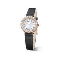 Montre L'HEURE DU DIAMANT lunette sertie diamants Mécanique, Bracelet satin blanc, Boucle ardillon en or rose sertie diamants, Cadran nacre perlée 12 diamants