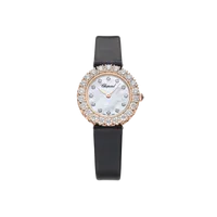 Montre L'HEURE DU DIAMANT lunette sertie diamants Mécanique, Bracelet satin blanc, Boucle ardillon en or rose sertie diamants, Cadran nacre perlée 12 diamants