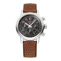Montre MILLE MIGLIA CHRONOGRAPH RATICOSA Bracelet veau marron perforé doublé caoutchouc pneu Dunlop, Boucle ardillon, Cadran noir, Edition Limitée 500 ex
