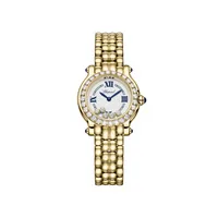 Montre HAPPY SPORT The First lunette sertie diamants Quartz, Bracelet "galet" acier, Cadran argenté grainé chiffres romains