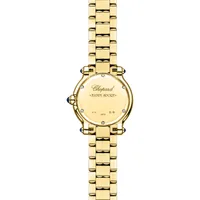 Montre HAPPY SPORT The First lunette sertie diamants Quartz, Bracelet "galet" acier, Cadran argenté grainé chiffres romains
