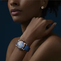 Montre HAPPY SPORT 36mm Automatique Bracelet alligator, Boucle ardillon acier, Cadran nacre bleue en dégradé