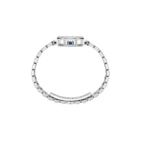 Montre HAPPY SPORT The First lunette sertie diamants Quartz, Bracelet "galet" acier, Cadran argenté grainé chiffres romains