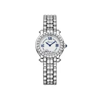 Montre HAPPY SPORT The First lunette sertie diamants Quartz, Bracelet "galet" acier, Cadran argenté grainé chiffres romains
