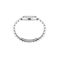 Montre HAPPY SPORT The First lunette sertie diamants Quartz, Bracelet "galet" acier, Cadran argenté grainé chiffres romains