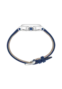 Montre HAPPY SPORT The First Quartz, Bracelet veau grainé bleu, Boucle ardillon, Cadran argenté grainé chiffres romains