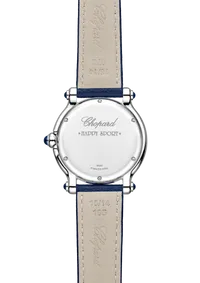 Montre HAPPY SPORT The First Quartz, Bracelet veau grainé bleu, Boucle ardillon, Cadran argenté grainé chiffres romains