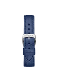 Montre HAPPY SPORT The First Quartz, Bracelet veau grainé bleu, Boucle ardillon, Cadran argenté grainé chiffres romains
