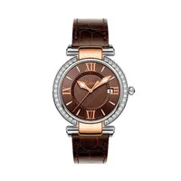 Montre IMPERIALE 36mm Quartz Lunette sertie Bracelet alligator brun vernis, Boucle ardillon acier, Cadran brun