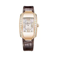 Montre LA STRADA Bracelet alligator, Boucle en or rose, Cadran nacre 8 brillants