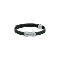 Bracelet Chopard Heritage métal argenté, cuir veau kaki