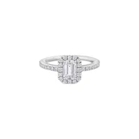 Bague Solitaire en or blanc palladié, diamant blanc et diamants blancs - Certificat GIA