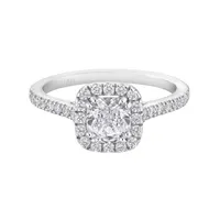 Bague Solitaire en or blanc palladié, diamant blanc et diamants blancs - Certificat GIA