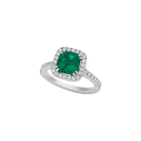 Bague Solitaire en or blanc palladié, emeraude et diamants blancs